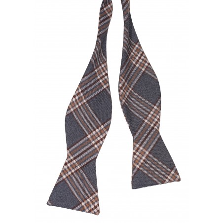 Plaid Self-Tie Bowtie in Gray and Tan Untied