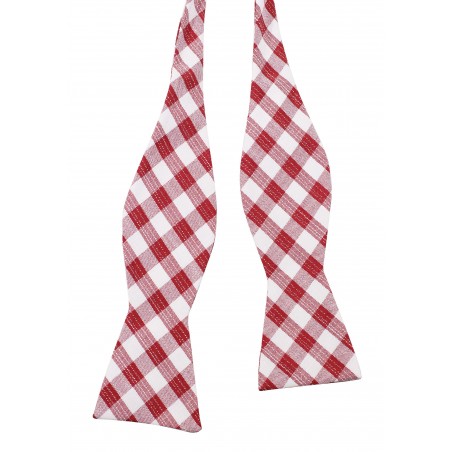 Gingham Check Self Tie Bowtie in Wine and White