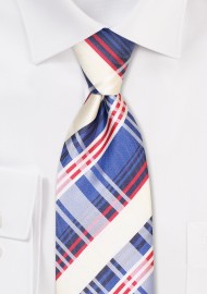 Plaid Tie in Navy, Ivory, and Red