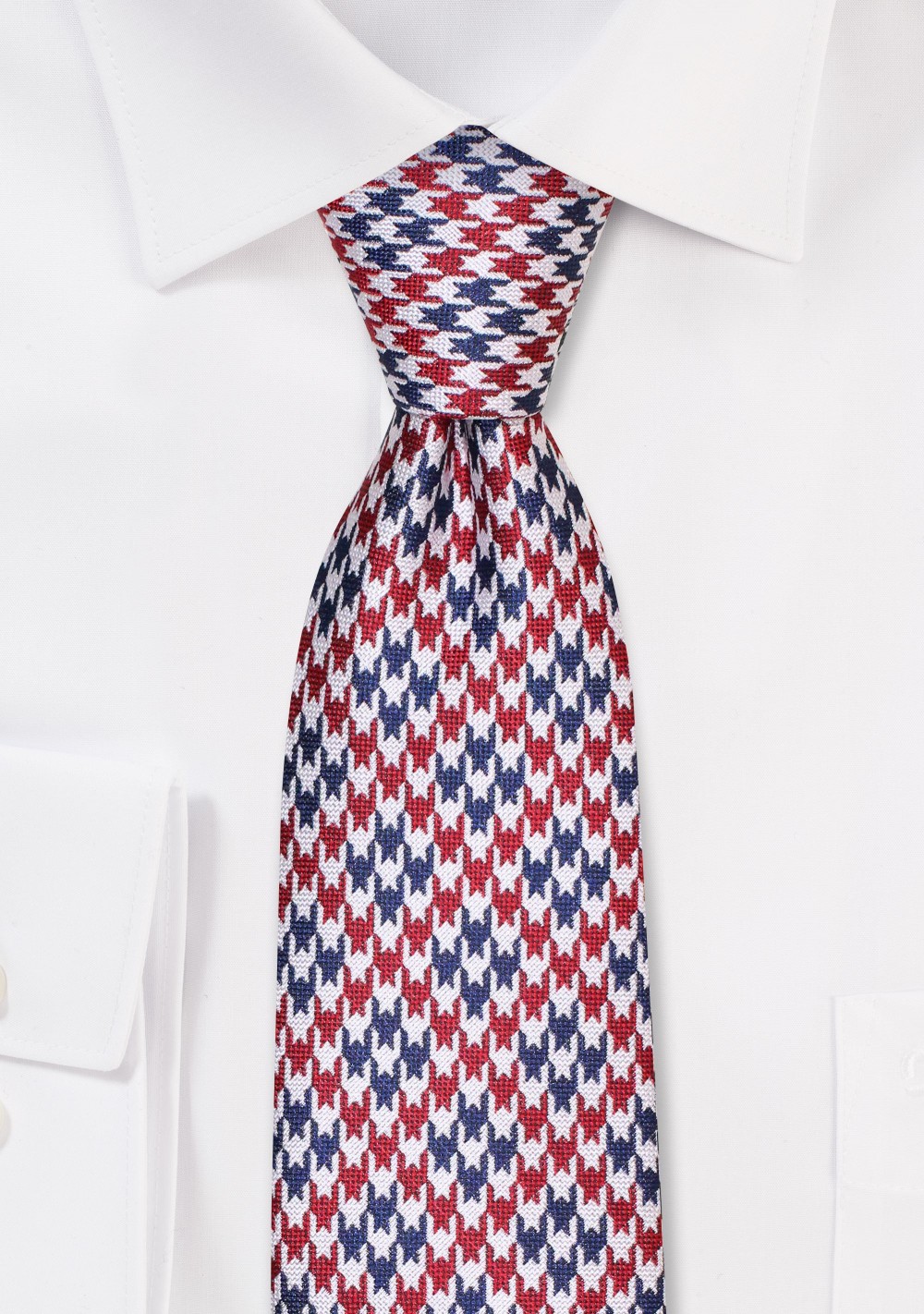 Slim Houndstooth Check Tie in Red, White, and Blue