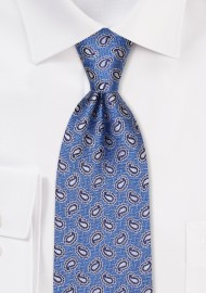 Gold and Denim Blue Paisley Tie in Raw Silk Weave