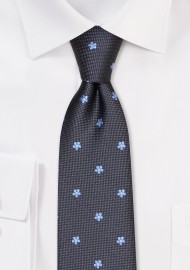 Dark Brown Tie with Tiny Light Blue Flowers
