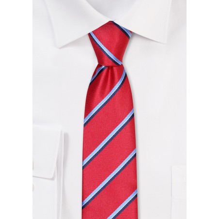 Skinny Striped Tie in Cherry and Blue