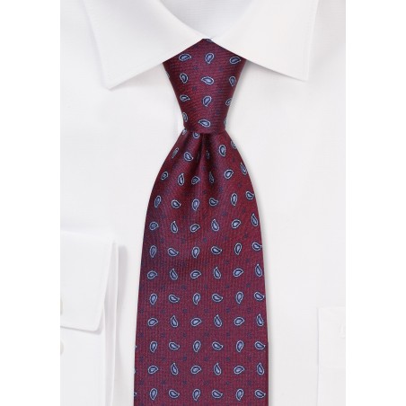Intricate Paisley Silk Tie in Burgundy and Silver