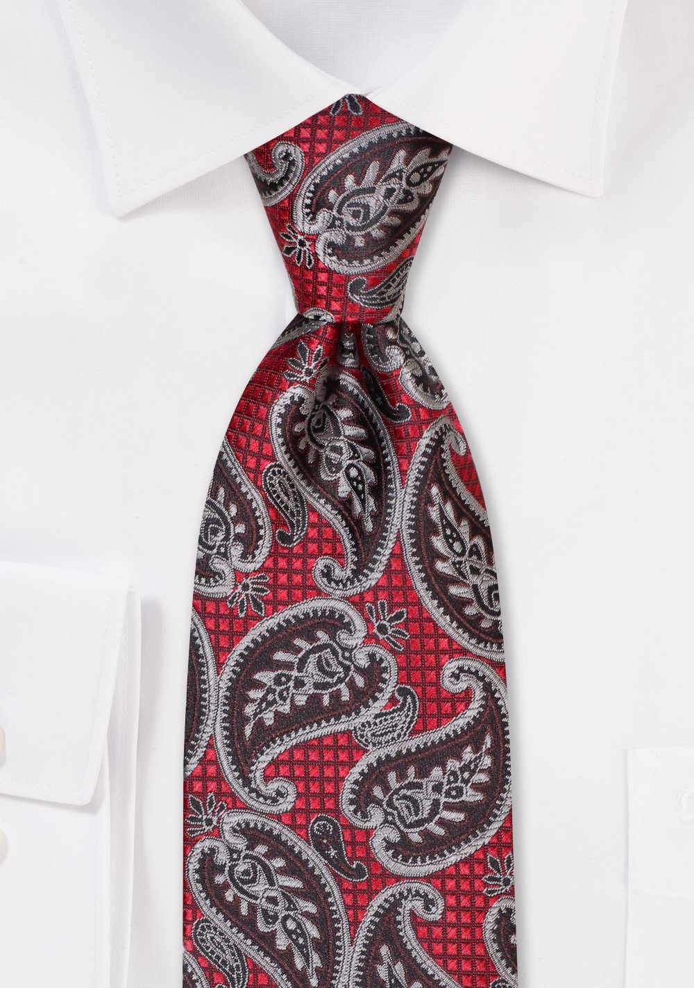 Cherry Red and Gold Paisley Tie | Crimson Red Mens Tie with large ...