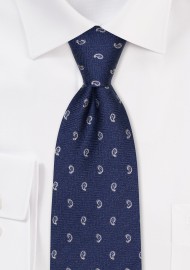 Navy Paisley Tie in Silk and Wool Weave