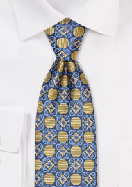 Medallion Designer Tie in Blue and Gold