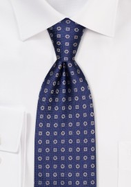 Navy Embroidered Silk Necktie