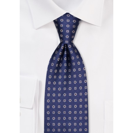 Navy Embroidered Silk Necktie