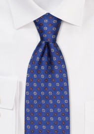 Designer Silk Tie in Navy with Tiny Embroidered Blossoms