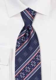 Nordic Christmas Print Necktie in Navy Blue