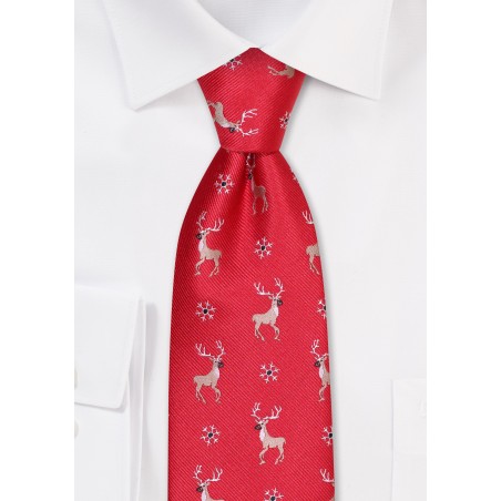 Christmas Reindeer Necktie in Crimson Red