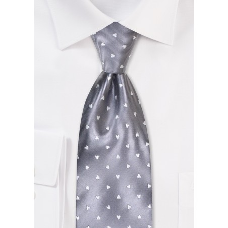 Silver Tie with Tiny Hearts