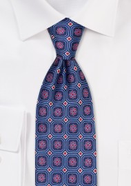 Navy and Coral Foulard Weave Necktie