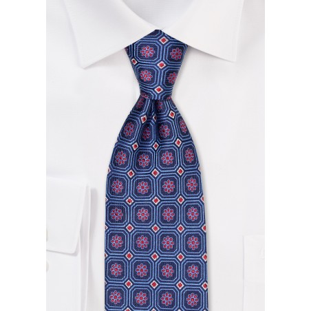 Navy and Coral Foulard Weave Necktie