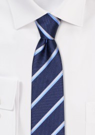 Navy and Silver Striped Skinny Necktie