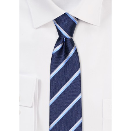 Navy and Silver Striped Skinny Necktie