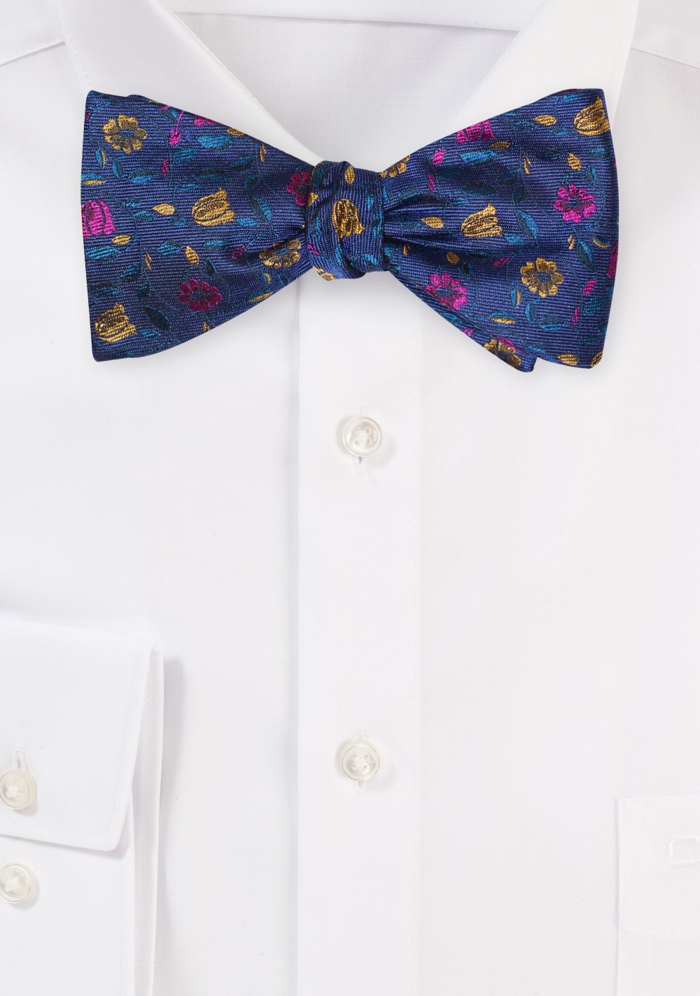 Purple Silk Bowtie with Colorful Floral Design