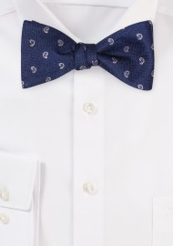 Navy and Silver Paisley Bow Tie in Self-Tie Style