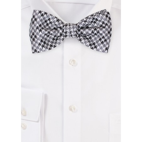 Houndstooth Check Bow Tie in Black, Silver, and Gray