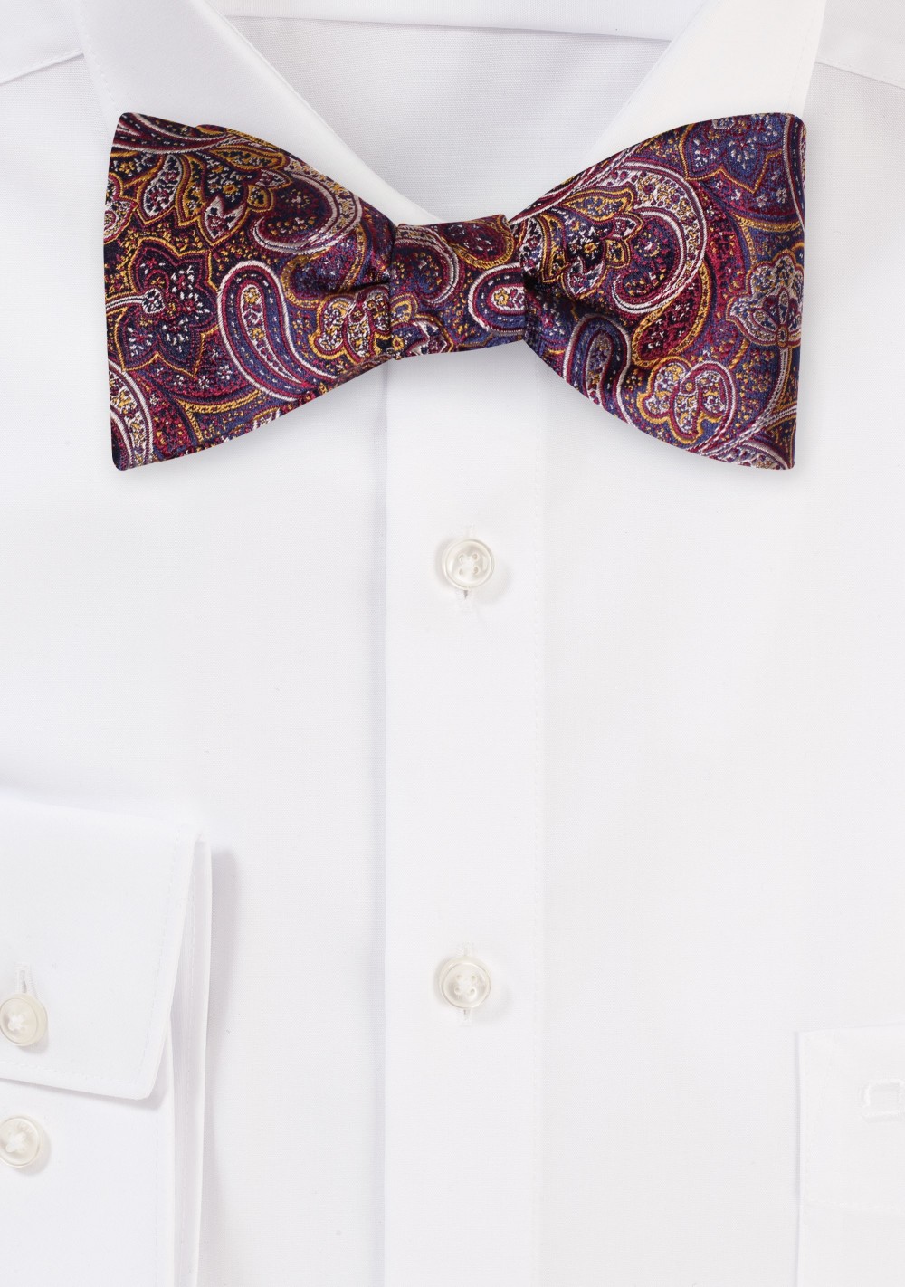 Self Tie Paisley Bow Tie in Burgundy and Gold