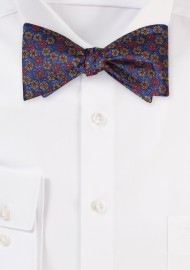 Self Tie Silk Bow Tie with Purple and Gold Floral Design