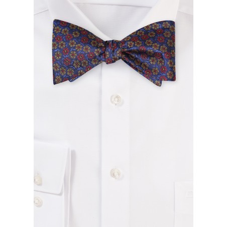 Self Tie Silk Bow Tie with Purple and Gold Floral Design