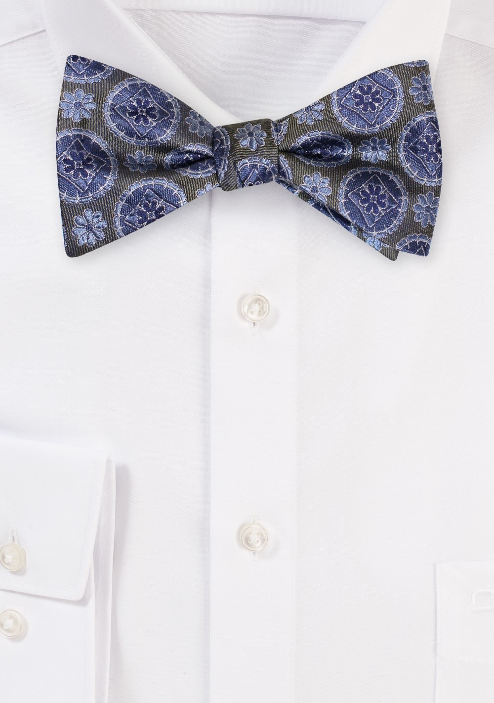 Olive Green Medallion Bow Tie in Self-Tie Style