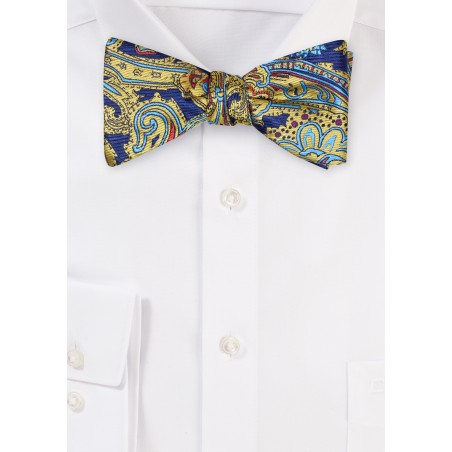 Gold, Red, and Blue Paisley Bow Tie