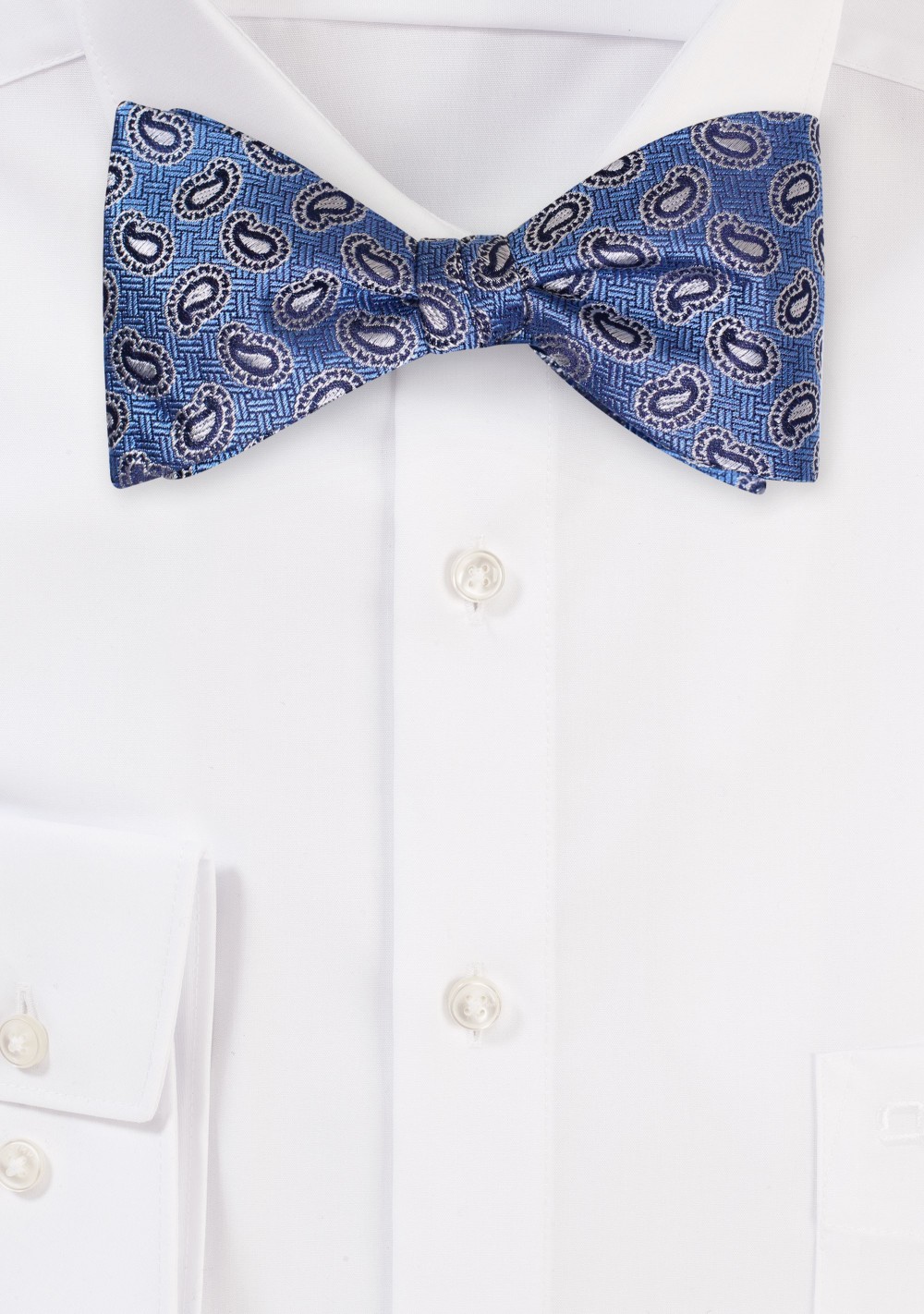 Blue and Gold Paisley Bow Tie in Pure Silk
