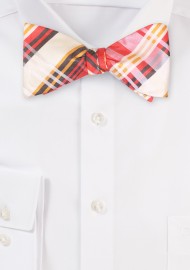 Coral Pink Plaid Bowtie in Self-Tie Style