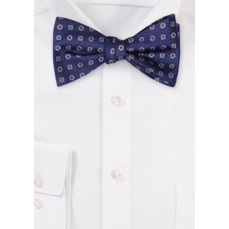 Navy Blue Silk Bowtie in Self-Tie Style
