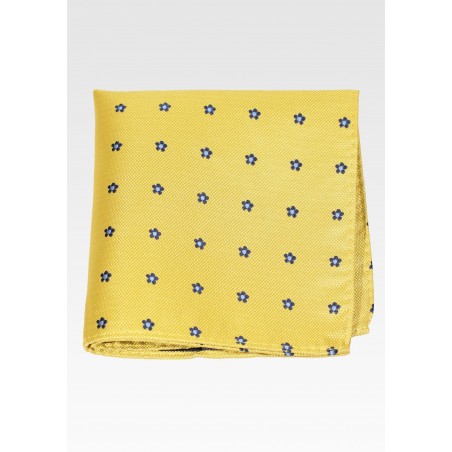 Yellow Hanky with Tiny Blue Floral Design