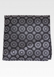 Black and Silver Designer Pocket Square in Pure Silk