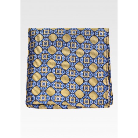 Medallion Design Hanky in Blue and Yellow