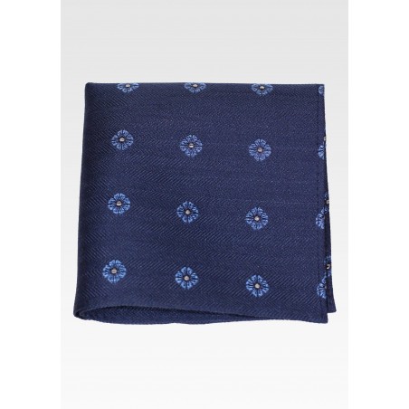 Navy Silk Hanky with Embroidered Florals