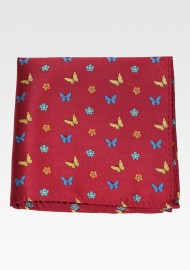 Maroon Red Hanky with Embroidered Butterflies