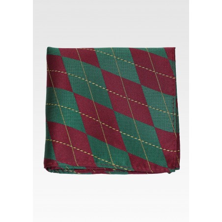 Argyle Check Hanky in Burgundy and Green