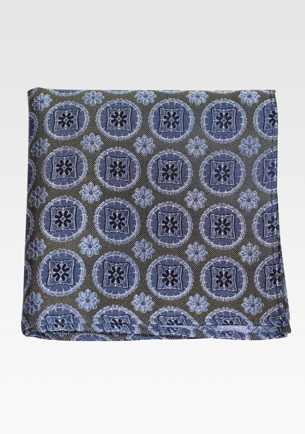 Medallion Silk Hanky in Olive and Blue