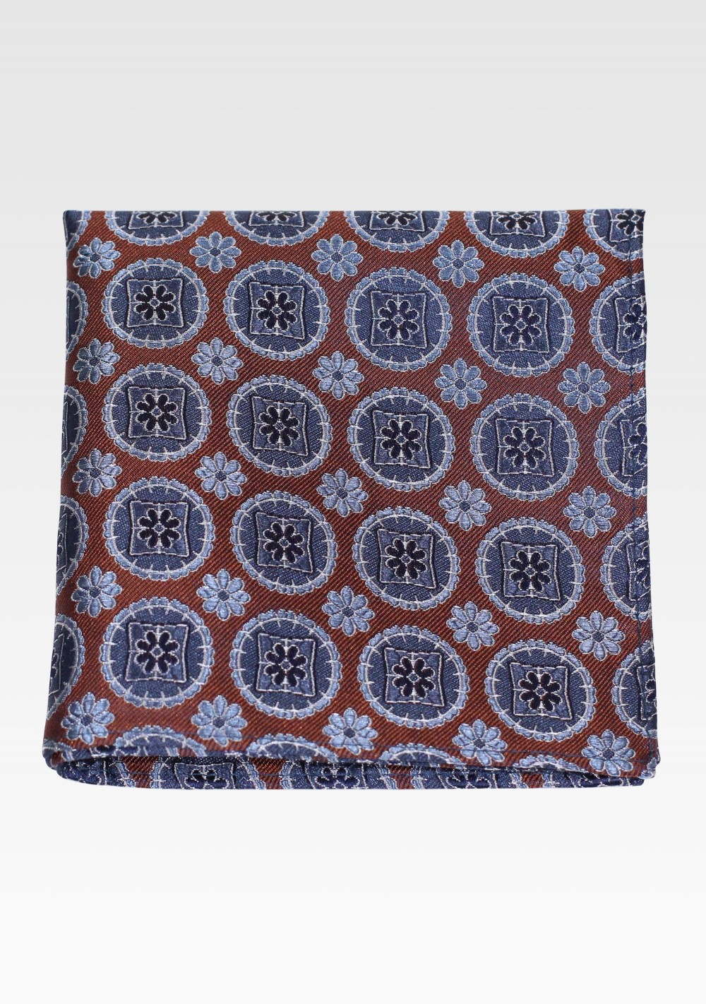 Medallion Silk Hanky in Brown and Silver