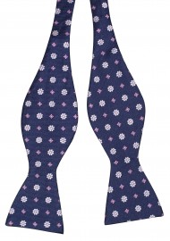 Navy Self Tie Bow Tie with Pink Flowers Untied