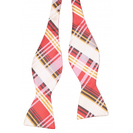 Coral Pink Plaid Bowtie in Self-Tie Style Untied