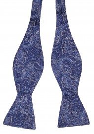 Intricate Navy Blue Paisley Bowtie in Self-tie Style Untied