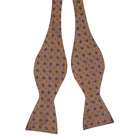 Paisley Silk Bow Tie in Butterscotch Untied