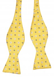 Golden Yellow Floral Bow Tie in Self Tie Style Untied