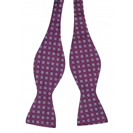 Burgundy Red Silk Bowtie in Self-Tie Style Untied