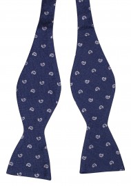 Navy and Silver Paisley Bow Tie in Self-Tie Style Untied
