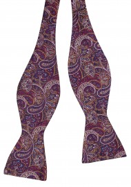 Self Tie Paisley Bow Tie in Burgundy and Gold Untied