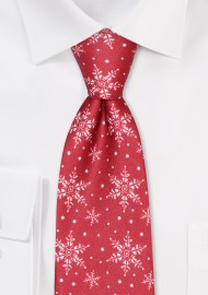 Winter Snowflake Print Kids Tie in Cherry