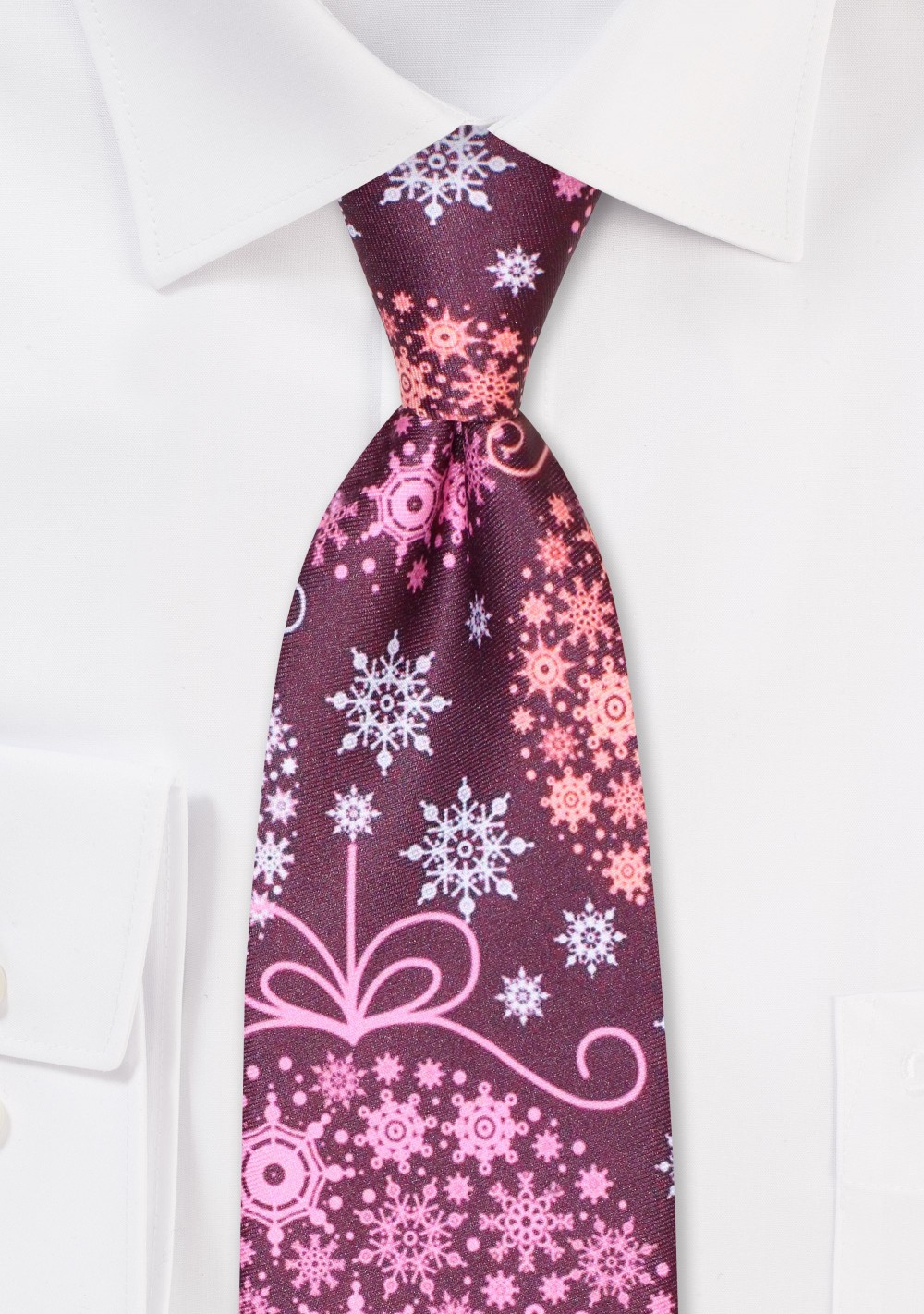 XL Tie in Wine Red with Christmas Ornament Print